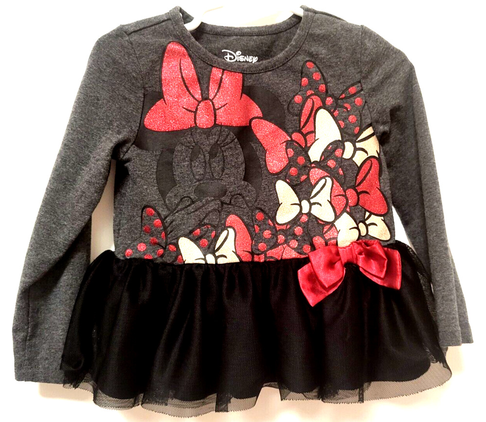 Disney Minnie Mouse Dress Gray with Black Tulle Bottom Size 18-24 Months